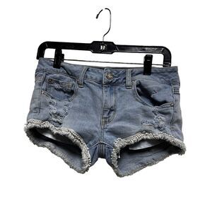 004-009 American Eagle Shorts Womens 2‎ Shortie Embellished Blue Jean Distressed